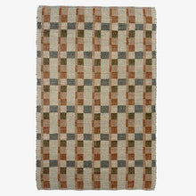 Laden Sie das Bild in den Galerie-Viewer, Handwoven jute rug 120x180, White/rust/olive green/dark blue