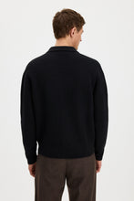 Load image into Gallery viewer, Ribbed Wool Zip Cardigan, Black