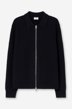 Load image into Gallery viewer, Ribbed Wool Zip Cardigan, Black