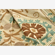 Laden Sie das Bild in den Galerie-Viewer, Suzani embroidered cotton throw 130x180, Hazelnut/dusty aqua
