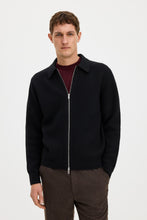 Load image into Gallery viewer, Ribbed Wool Zip Cardigan, Black
